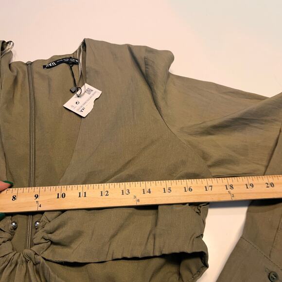 NWT Zara Olive Green Deep V-Neck Side Cut Out Ring Dress Size XXL - Picture 7 of 9